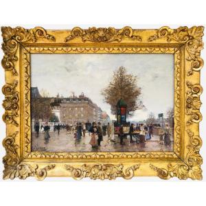 L’huillier Jacques Paris Belle époque Animation The Town Hall Oil Canvas Signed Certificate