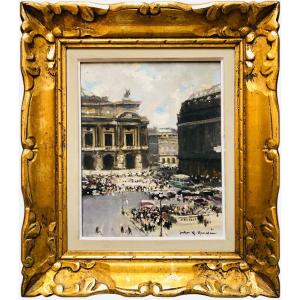 Herve Jules French Painting 20th Paris The Opera Oil Canvas Signed Certificate Of Authenticity