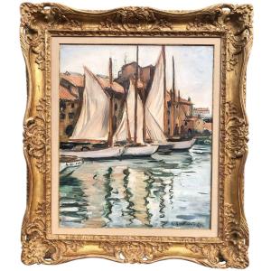 Othon Friesz Emile The Sails At The Port Of Toulon In 1929 Oil Canvas Signed Dated Certificate