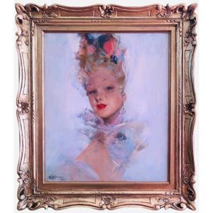 Domergue Jean Gabriel Painting 20th Century Young Woman With A Scarf Oil Isorel Signed Willer Archives