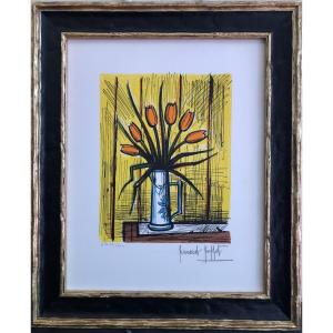 Buffet Bernard Bouquet Of Orange Tulips Lithograph Colors Signed Certificate Of Authenticity