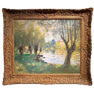  Montezin The Seine At Veneux Les Sablons Oil On Canvas Signed Certificate Of Authenticity