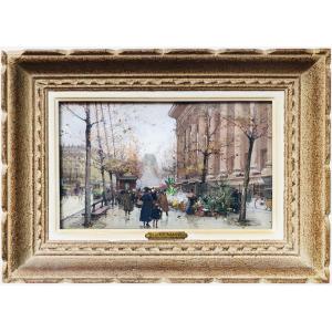 Galien Laloue French Painting 20th Century Paris The Flower Market Of La Madeleine Certificate