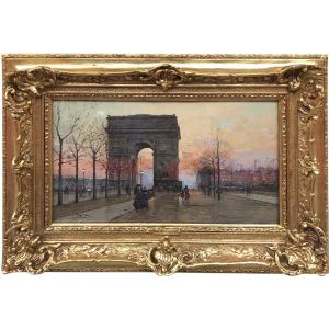 Galien Laloue French Painting 20th Century Paris Place De l'Etoile (lively Scene) Certificate Of Authenticity