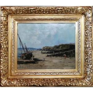 Mascart Gustave, French Painting, 19th Century, Beach Scene, Oil On Canvas, Signed, Certificate Of Authenticity 