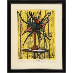 Bernard Buffet, Anthuriums And Irises, Color Lithograph, Signed, Certificate Of Authenticity