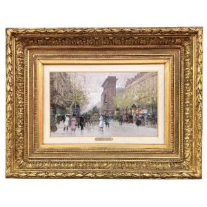 Galien Laloue Eugène Painting Early 20th Century Paris Scene From Boulevard St Denis Gouache Signed