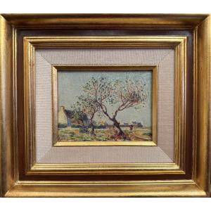 Ferdinand Du Puigaudeau, Painting Of Brittany, Houses In Brière, Oil On Canvas, Signed, Certificate Of Authenticity