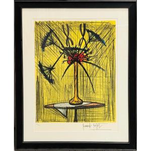 Buffet Bernard Bouquet Aux Ombelles Et Iris Lithographie Couleurs Justifiée Certificate