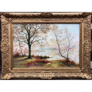 Rigolot Albert French School 19th Century Oil On Canvas Signed Pond Edge Certificate