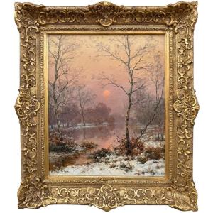 Rigolot Albert 19th Century French School Oil On Canvas Signed Winter Landscape In Sologne Certificate