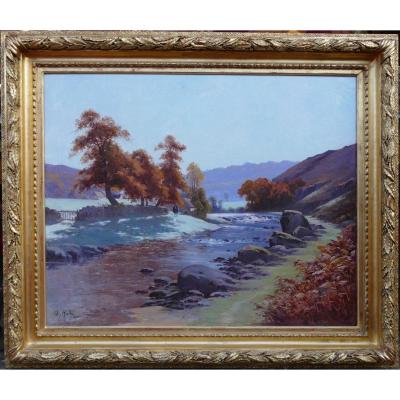Halle Charles Painting Landscape 20th Century Crozant School Creuse Landscape Oil Canvas Signed