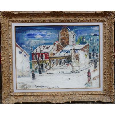 Genin Lucien Painting 20th View Of Paris Montmartre Cabaret Lapin Agile Oil On Canvas Signed