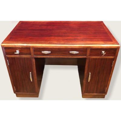 Art Deco Desk With Pedestals In Rosewood, Three Drawers In Front