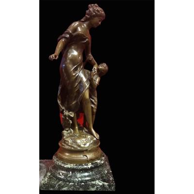 The Recognition Bronze Signed 19th Century By Moreau Mathurin