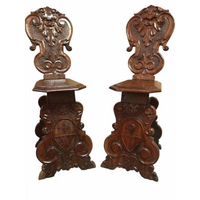 Pair Of Stepladders (possibility Of 4) In Carved Wood In The Taste Of The Renaissance
