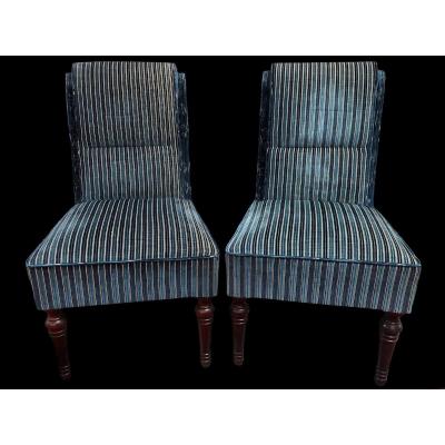 Pair Of Lacrosse Back Chairs In Blue Striped Velvet