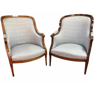 Pair Of Bergeres Style Louis XVI In Natural Wood