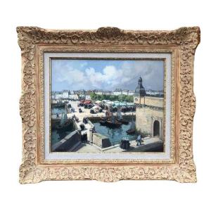 Barnoin Henri Painting 20th Century Concarneau (brittany) The Market Oil Painting Canvas Signed