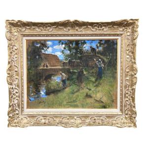 Montezin Pierre Eugène Painting 20th Century Post-impressionist Painting Gouache Signed