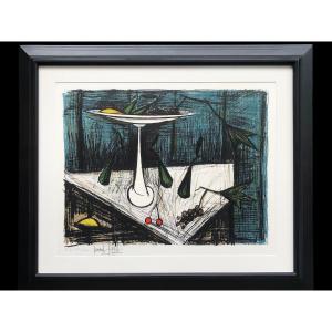 Buffet Bernard Still Life With A Bowl Of Fruit Midnight Blue Background Lithography Colors Justified