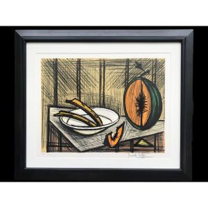 Buffet Bernard Still Life With Melon And Plate Lithography Colors Justified
