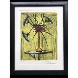 Buffet Bernard Still Life With A Vase Of Flowers On A Pedestal Color Lithography Justified