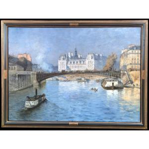 Frank Boggs American School Paris City Hall Seen From The Pont d'Arcole Oil On Canvas Signed