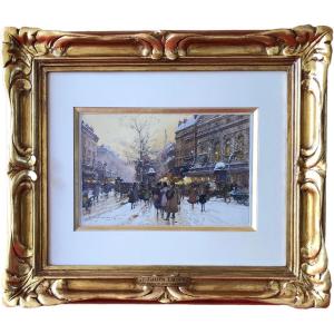Galien Laloue Painting 20th Paris Animation Gymnase Theater Grands Boulevards Gouache Signed