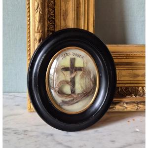 Mourning Reliquary Frame Hair Work - Napoleon III Period - 19th Century 