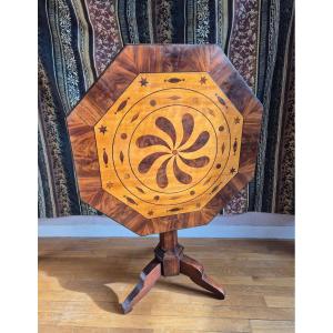 Restoration Period Marquetry Pedestal Table - Charles X
