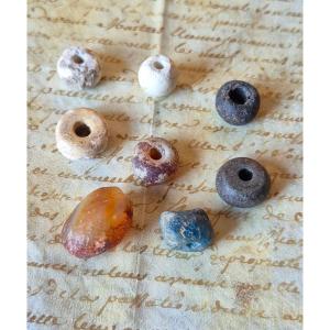 Eight Antique Roman Beads: Glass Paste, Ceramics And Hard Stone