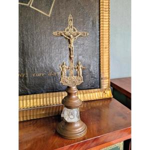Crucifix Circa 1830 Bronze And Creusot Crystal