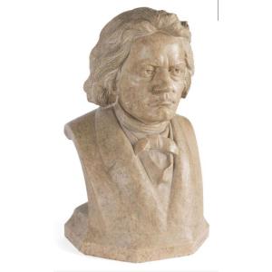 Léo Von Moos (1872-1931) Bust Figuring Beethoven Granite