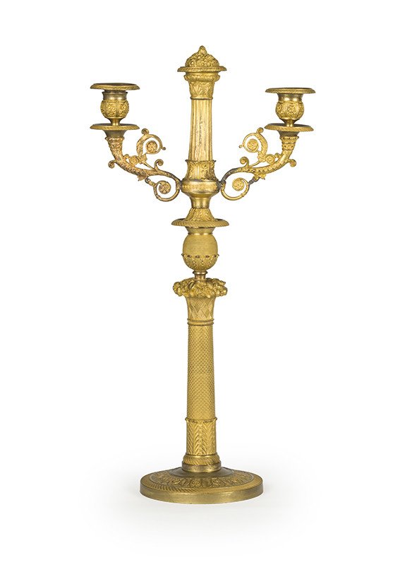 Paire De Candelabres En Bronze Cisele' Et Dore'-photo-2