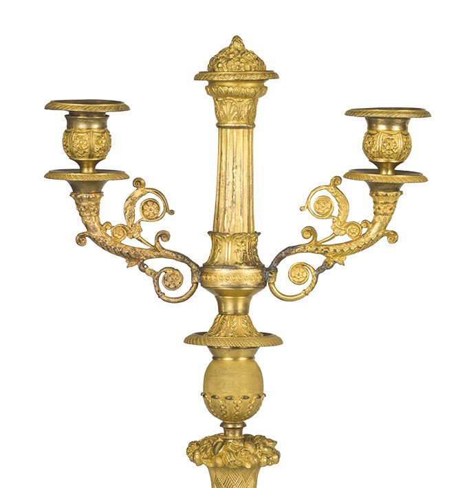 Paire De Candelabres En Bronze Cisele' Et Dore'-photo-3