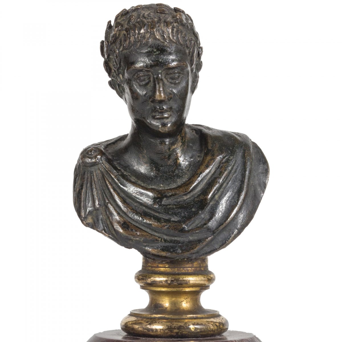 Petit Buste En Bronze De Jules Cesar, XVII Siecle-photo-2