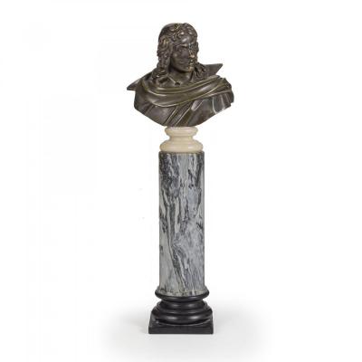 Petit Buste En Bronze De Moliere, XIX Siecle 