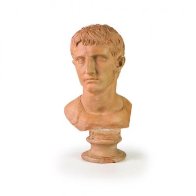 Buste En Terre Cuite Representant Cesare Ottaviano Augusto, XIXe Siecle