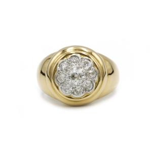 Antique 18k Gold Cluster Ring Set With 2 Ct Of Old-cut Diamonds