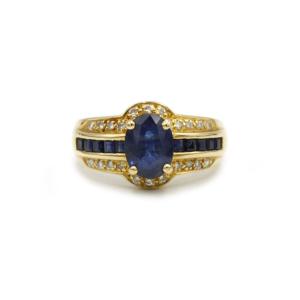 18k Yellow Gold Cocktail Ring Set With Sapphire And Diamonds