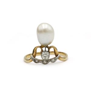 19th Century Victorian “duchess” Pearl And Diamond Ring – Fr 51 (us 5¼)
