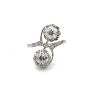 Toi Et Moi Art Deco Ring In Platinum – 2 X 1.00 Ct Old European Cut Diamonds, France