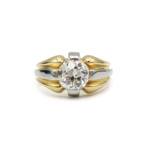 Vintage 18k Two-tone Gold Ring Set With A 2.00 Ct Old-cut Diamond, 1950s