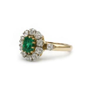 “marguerite” Ring In Yellow Gold And Platinum Set With Emerald And Diamonds