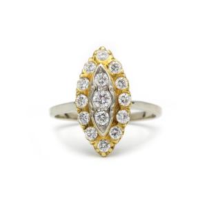 18k Yellow And White Gold Marquise Ring Set With 1.45 Ct G Vs Diamonds