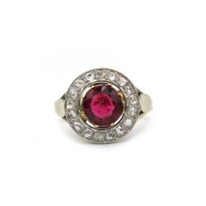 Antique Yellow Gold Ring Set With Garnet And Rose-cut Diamonds – France, 19th Century