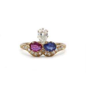 19th Century Duchess Ring - Yellow Gold, Diamonds, Rubies And Sapphires.