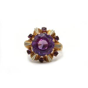 Ring - Yellow And White Gold And Amethysts