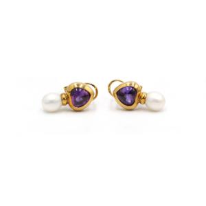 Earrings - Yellow Gold, Amethysts And Pearls